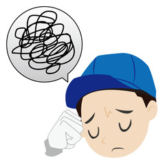 悩む帽子の作業員さん