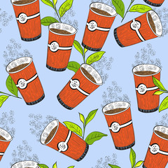 Coffee or tea seamless background pattern.