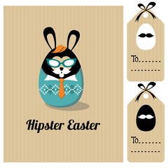 Fototapeta premium Cute vintage easter card with hipster bunny, vector