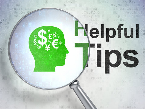 Education concept: Head With Finance Symbol and Helpful Tips