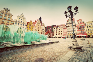 Obraz premium Wroclaw, Poland. The market square with the famous fountain