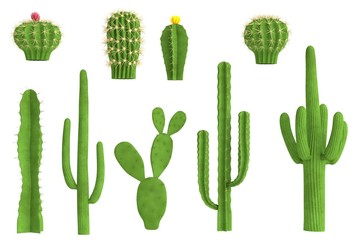 realistic 3d render of cactus set - obrazy, fototapety, plakaty