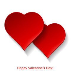 Abstract two red hearts on white background. Valentines day gree