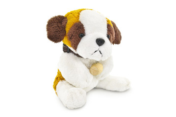Plush dog toy isolated on a white background.