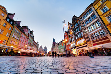 Obraz premium Wroclaw, Poland. The market square at the evening