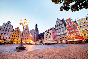 Obraz premium Wroclaw, Poland. The market square at the evening