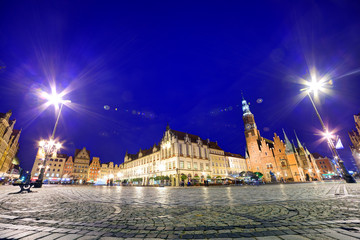Obraz premium Wroclaw, Poland. Historical market square and the Town Hall.