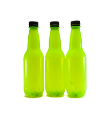 three green plastic bottle