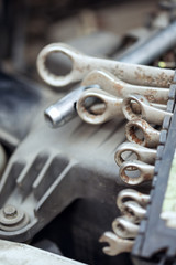 wrench set on a motor vehicle