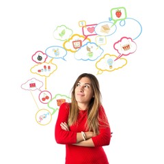 Young happy girl over isolated white background