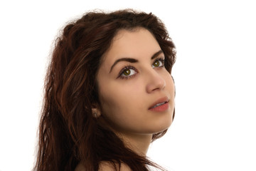 Naklejka premium Beautiful young woman face portrait, white background