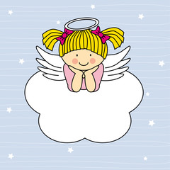 Angel wings on a cloud. Greeting card