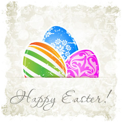 Grungy Easter Background with Decorated Eggs