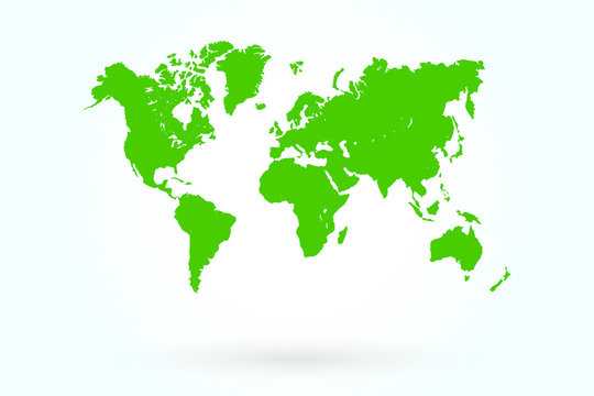 Green World Map With Shadow On Blueish Background