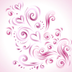 Abstract floral background with hearts in pink