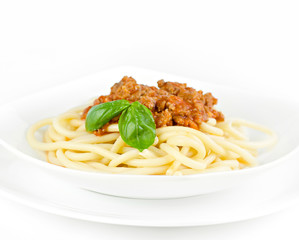 Spaghetti Bolognese on white