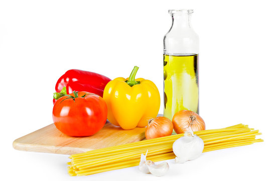Spaghetti ingredients with clipping path