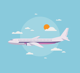 Flat illustration of modern airplane in the sky