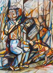 Cubism. The old man with a dog