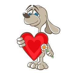 Dog, Doggy in love holding red heart, Valentine, Valentine's day