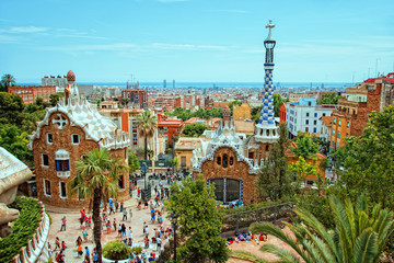 Houses with a glaze in the Park Guell in Barcelona