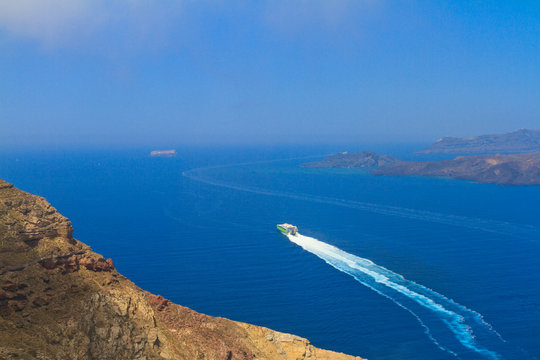 Caldera View With Cruise Ship At Santorini