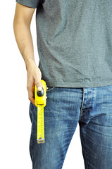 A man holding  tape measure