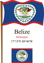 Naklejka premium belize wavy flag and coordinates