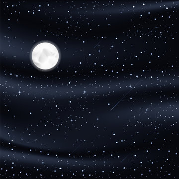 night sky with stars, moon, meteorites