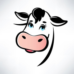happy cow portrait, outlined vector symbol