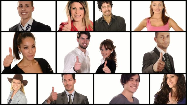 people doing thumbs-up collage