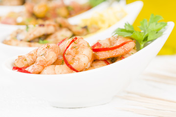 Gambas Pil Pil - Sizzling prawns with chili and garlic. Tapas!