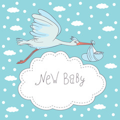 new baby, stork flying with baby - 61036536