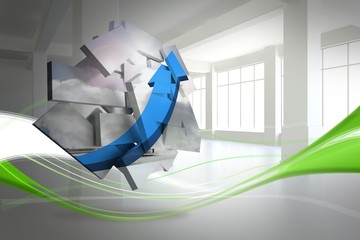 Composite image of blue arrow on abstract screen