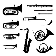 Obraz premium Instrumenty muzyczne wektor zestaw. Sylwetka instrumentu muzycznego