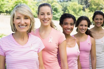 Volunteers participating in breast cancer awareness