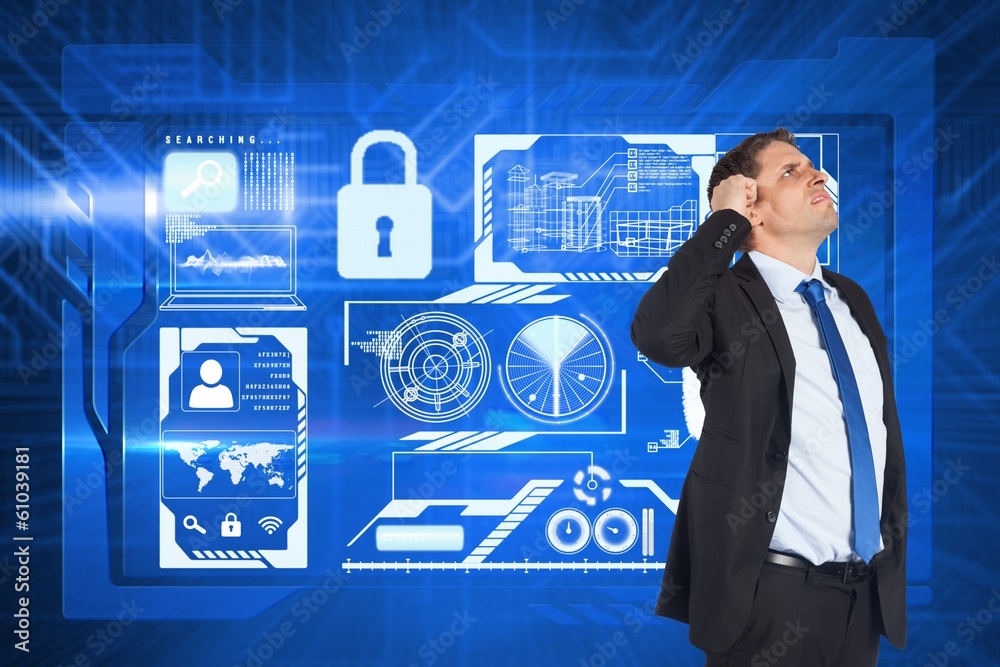 Poster composite image of thinking businessman scratching head