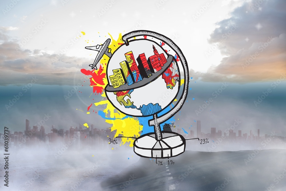 Poster composite image of global tourism concept on paint splashes