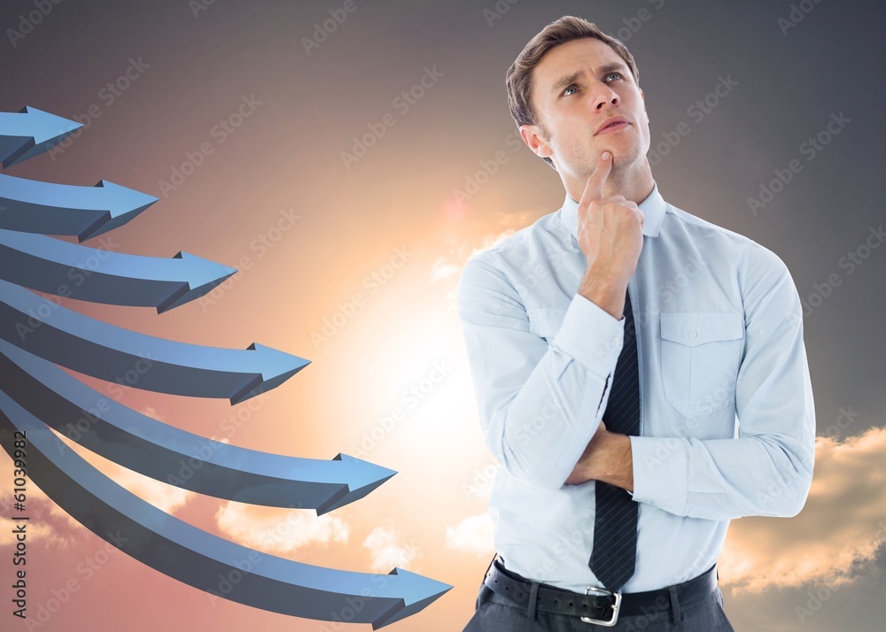 Poster composite image of thinking businessman with finger on chin