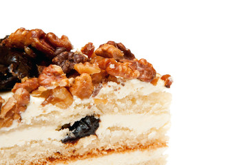 Close-up cake with prunes and nuts