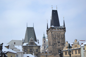 Fototapeta na wymiar Tower of ancient Charles Bridge in Prague