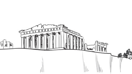 Acropolis Hill in Athens. Hand drawn landmark - ancient greece