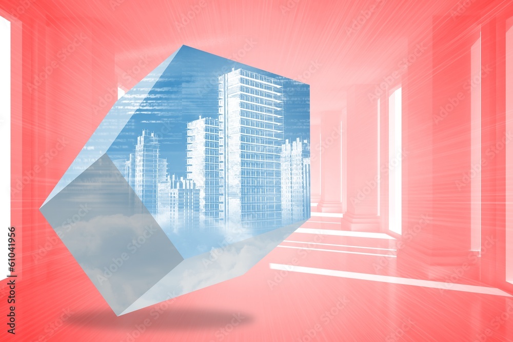 Poster composite image of digital city on abstract screen