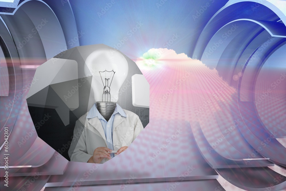 Poster Composite image of light bulb man on abstract screen