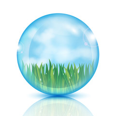 ball with green grass and blue sky inside.eco icon.vector