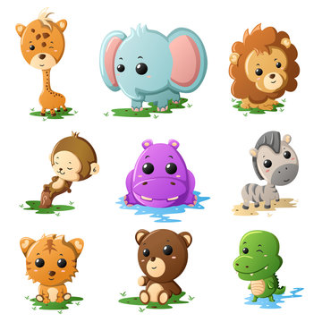 Cartoon wildlife animal icons