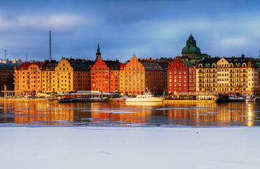 Stockholm with Kungsholmen and Riddarfjarden in winter.