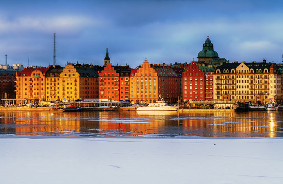 Stockholm with Kungsholmen and Riddarfjarden in winter.