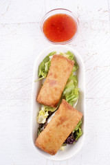 pork spring rolls with salad