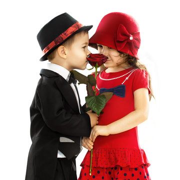 Lovely Little Boy Giving  A Rose To Girl